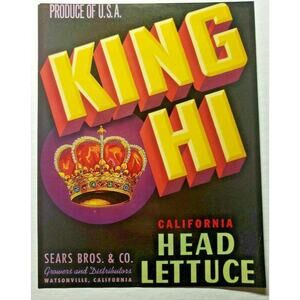 Vintage King Hi Original 1940s Holtgrave CA Head Lettuce Crate Label (B-2)